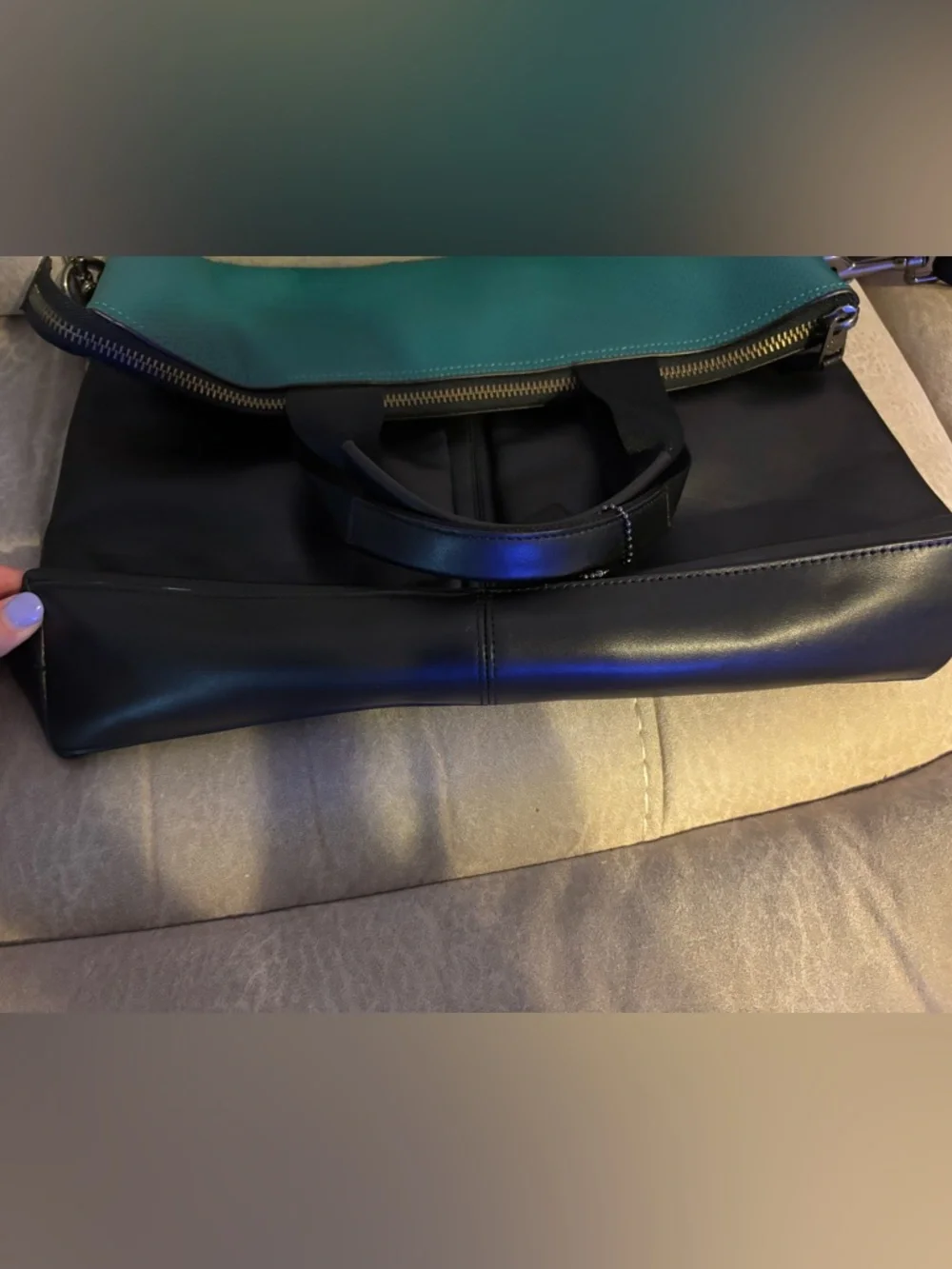 Coach Men's Black and Teal Leather Messenger Bag